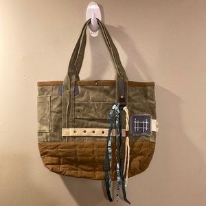Free People Olive and Brown Tote Bag